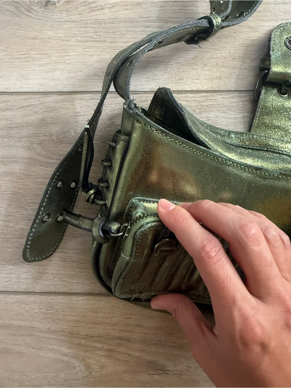 Free People Shimmery Olive Green Metallic Shoulder Bag - Picture 5 of 9